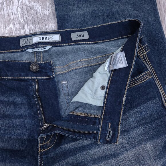 BKE Jeans Mens 36x30 Blue Denim Derek Bootleg Bootcut Dark Wash Western Pants - Picture 7 of 9